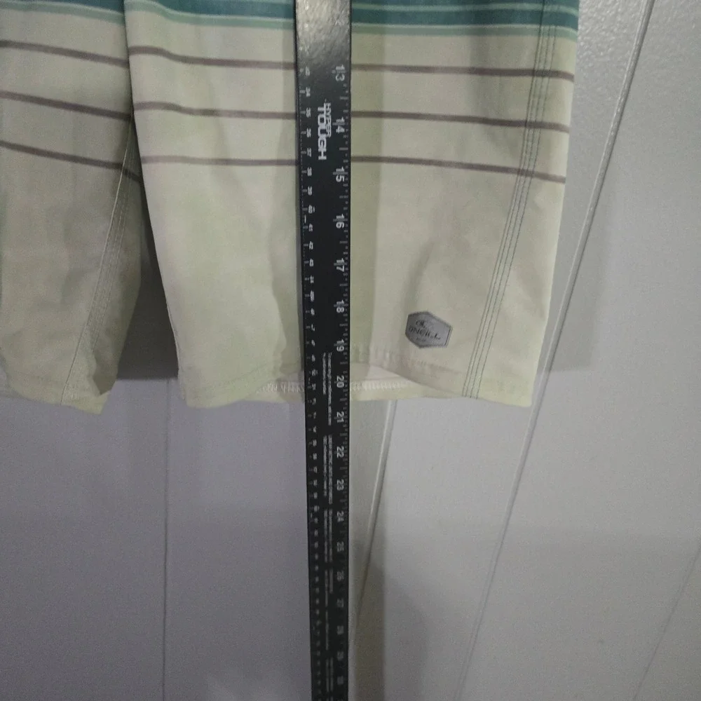 O'Neill Board Shorts Mens 30 Teal Orange Striped Good Stretch Swim‎ Trunks